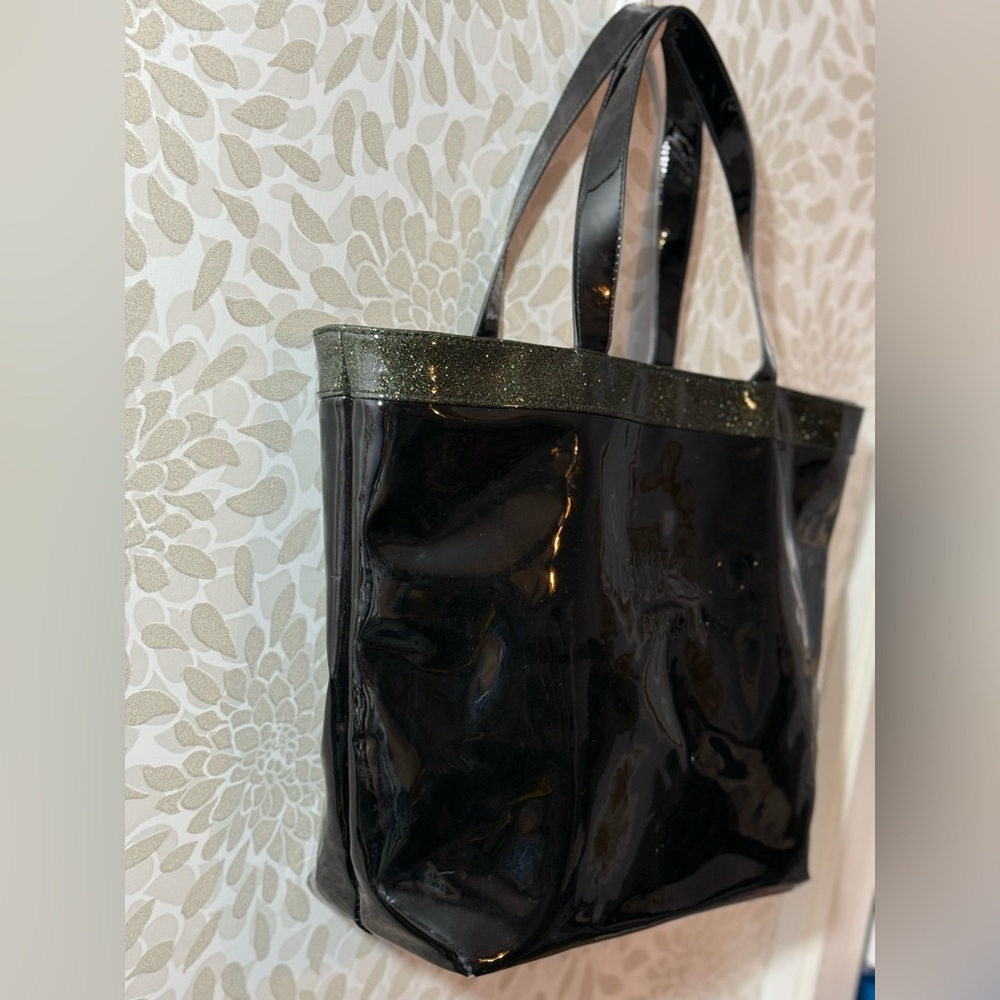 Jimmy Choo Parfums Black Shiny Glossy Patent Glitter Trimmed Tote Bag - Picture 3 of 12